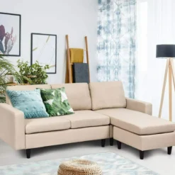 Ecksofa umwandelbar Anbausofa Stoffsofa Eckcouch Beige