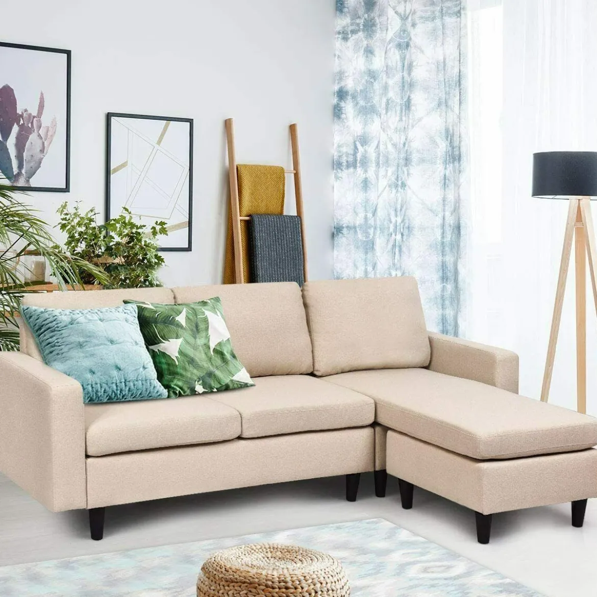 Ecksofa umwandelbar Anbausofa Stoffsofa Eckcouch Beige