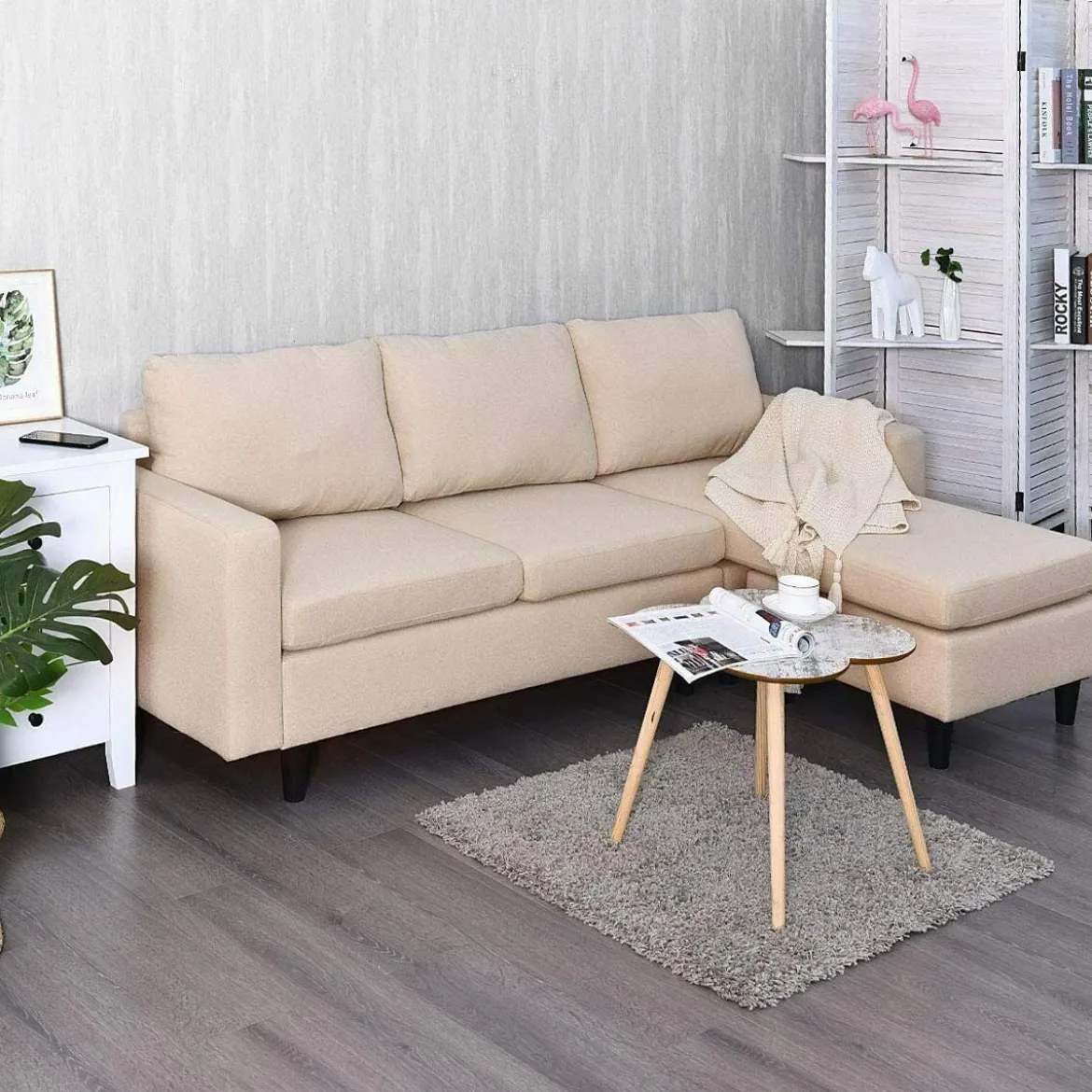 Ecksofa umwandelbar Anbausofa Stoffsofa Eckcouch Beige