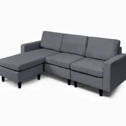 Ecksofa Wohnzimmer Anbausofa Stoffsofa Eckcouch Dunkelgrau