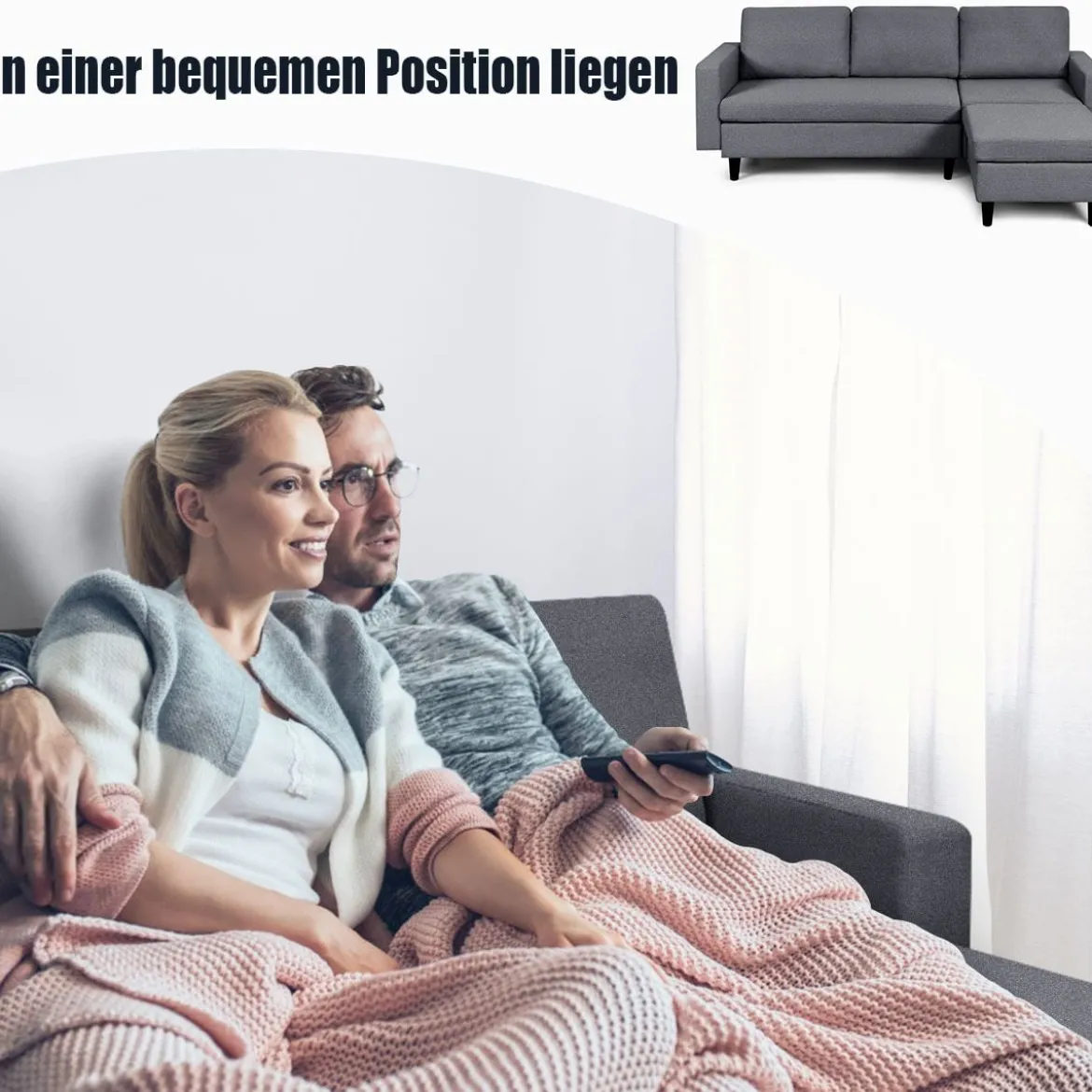 Ecksofa Wohnzimmer Anbausofa Stoffsofa Eckcouch Dunkelgrau