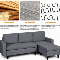 Ecksofa Wohnzimmer Anbausofa Stoffsofa Eckcouch Dunkelgrau