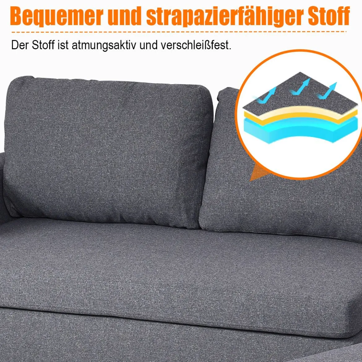 Ecksofa Wohnzimmer Anbausofa Stoffsofa Eckcouch Dunkelgrau
