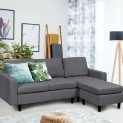 Ecksofa Wohnzimmer Anbausofa Stoffsofa Eckcouch Dunkelgrau