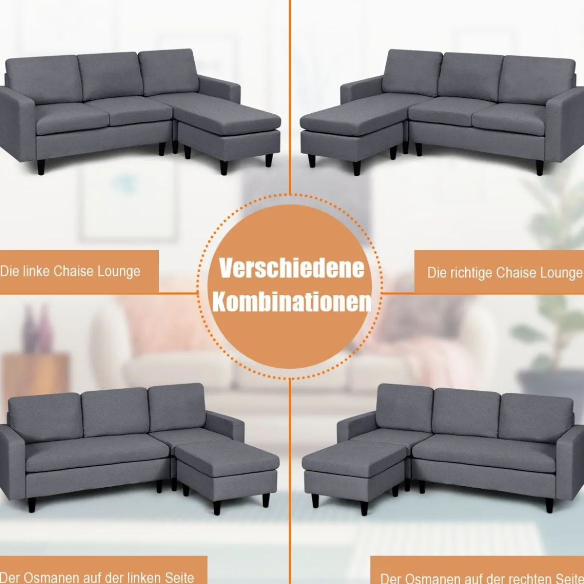 Ecksofa Wohnzimmer Anbausofa Stoffsofa Eckcouch Dunkelgrau
