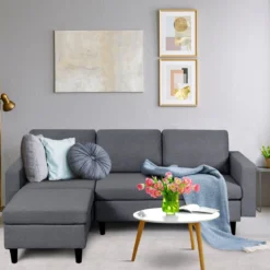 Ecksofa Wohnzimmer Anbausofa Stoffsofa Eckcouch Dunkelgrau