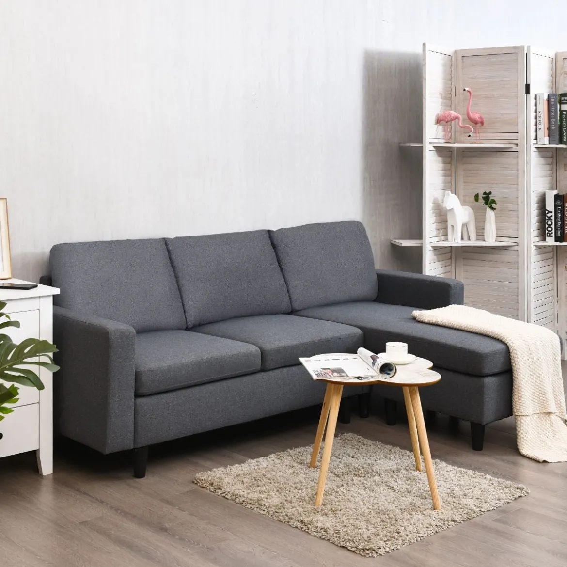 Ecksofa Wohnzimmer Anbausofa Stoffsofa Eckcouch Dunkelgrau