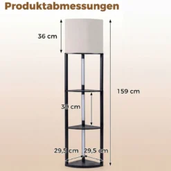 Eck-Stehlampe mit Regalen 3-stufiges Display-Regal mit dimmbaren LED-Leuchten Schwarz