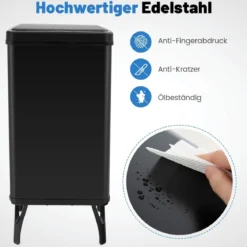 Edelstahl-Mülleimer 50 L Automatischer Bewegungssensor-Abfalleimer mit offener Deckel 33,5 x 26 x 83,5 cm Schwarz