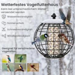 Eichhörnchensicherer Futterspender für Vögel zum Aufhängen 21 x 22,5 cm Schwarz