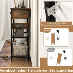 Eingangstisch Ladestation mit 2 Schubladen & 2 Metallgitterregalen Rustikales Braun