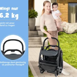 Einhändig Klappbare Kinderwagen mit Verstellbarer Rückenlehne & Verdeck Reisebuggy