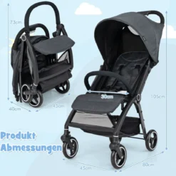 Einhändig Klappbare Kinderwagen mit Verstellbarer Rückenlehne & Verdeck Reisebuggy