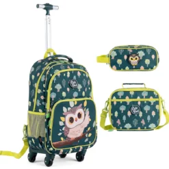 Einhorn Kinder Schulrucksack mit Rollen 3-teiliges Rollrucksack Seteinhorn Grün L