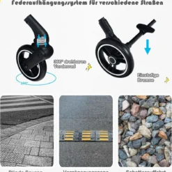 Ein-Knopf-Klappbar Kinderwagen mit Verstellbare Rückenlehne & Fußstütze Blau