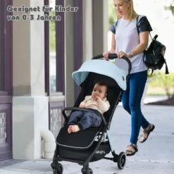 Ein-Knopf-Klappbar Kinderwagen mit Verstellbare Rückenlehne & Fußstütze Blau
