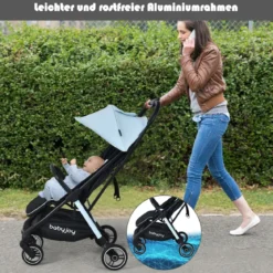 Ein-Knopf-Klappbar Kinderwagen mit Verstellbare Rückenlehne & Fußstütze Blau