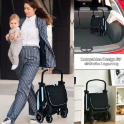 Ein-Knopf-Klappbar Kinderwagen mit Verstellbare Rückenlehne & Fußstütze Blau