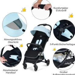 Ein-Knopf-Klappbar Kinderwagen mit Verstellbare Rückenlehne & Fußstütze Blau