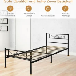 Einzelbettgestell aus Metall mit Kopf- und Fußteil für 190 x 90 cm Matratze Schwarz