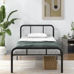 Einzelbett mit Kopf- & Fußteil Metallbett Bettgestell Metallplattformbett für 90 x 200 cm Matratze