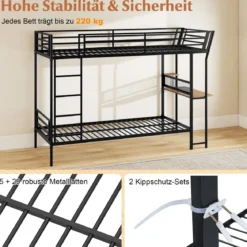Einzel-Etagenbett mit Schreibtisch Metallloftbett mit Holz-Arbeitsstation Sicherheitsgeländer & Leiter inklusive