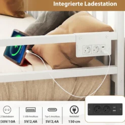 Einzelgröße Tagesbett mit LED-Lichtern & Ladestation Sofa-Bettgestell mit Ausziehbarem Trundle Weiß