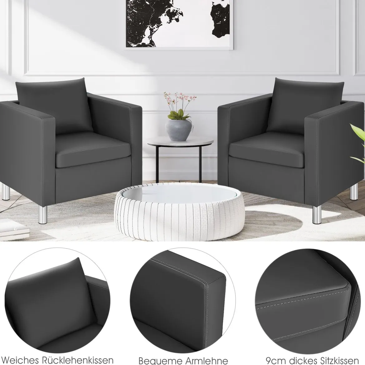 Einzelsofa Loungesessel Einzelsessel Sofagarnitur Ledersessel mit Kissen
