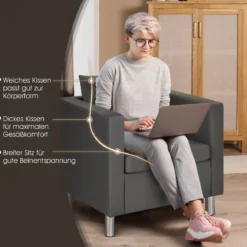 Einzelsofa Loungesessel Einzelsessel Sofagarnitur Ledersessel mit Kissen