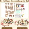 Eisenbahntisch aus Holz 84-teiliges Spielset mit Umkehrbarer & Abnehmbarer Tischplatte 97 x 62,5 x 39,5 cm Natur