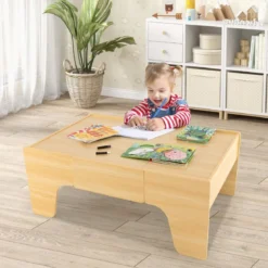 Eisenbahntisch aus Holz 84-teiliges Spielset mit Umkehrbarer & Abnehmbarer Tischplatte 97 x 62,5 x 39,5 cm Natur