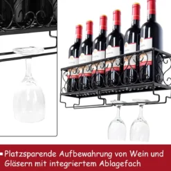 Eisen Wand-Weinregal Gläserhalter Weinflaschenhalter