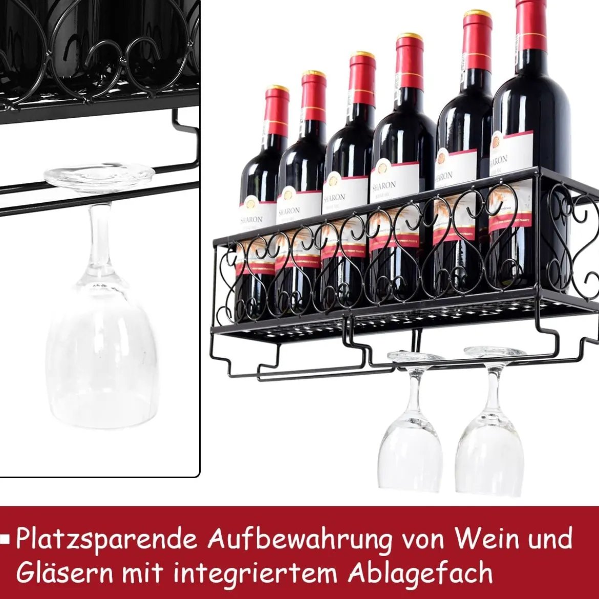 Eisen Wand-Weinregal Gläserhalter Weinflaschenhalter