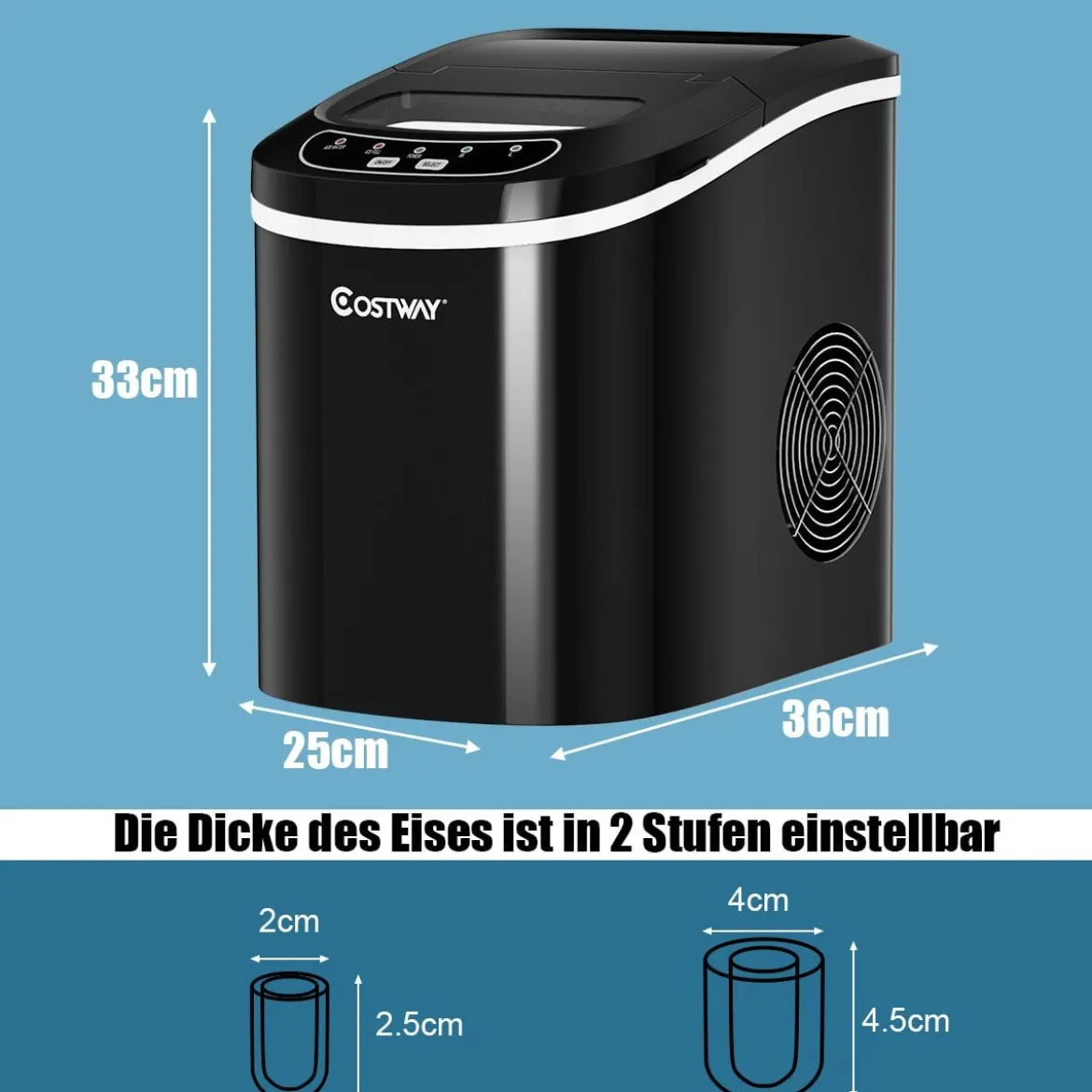 Eiswürfelmaschine Eismaschine inkl. Eiswürfelschaufel Schwarz 25 x 36 x 33 cm