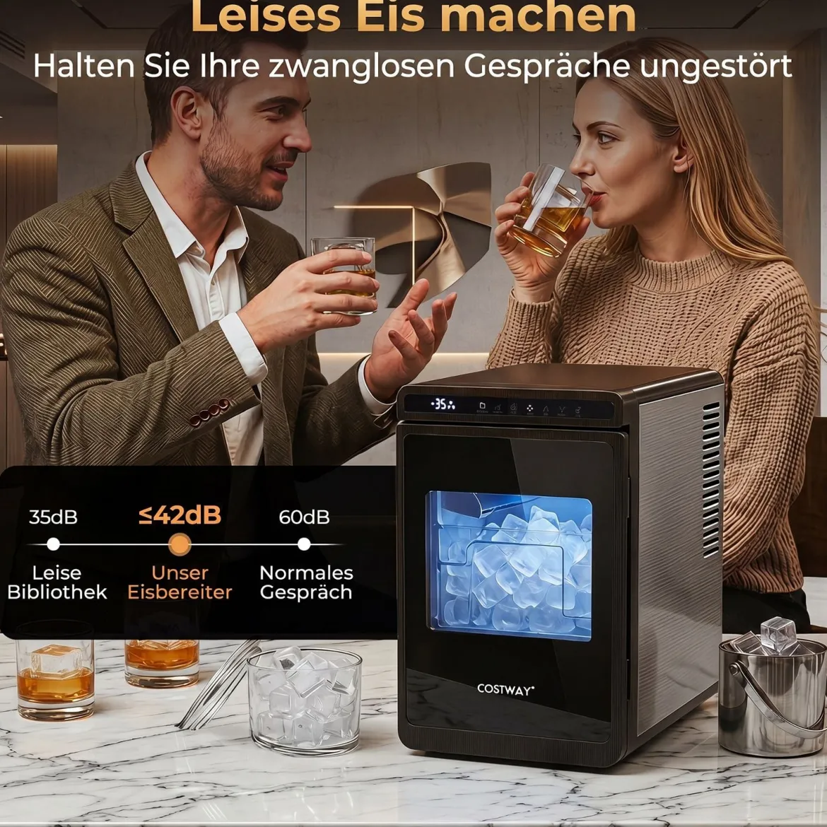 Eiswürfelmaschine Eismaschine mit 2 Modi 24H Timer und Reinigungsmodus 4 cm Quadratische Eiswürfel