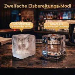 Eiswürfelmaschine Eismaschine mit 2 Modi 24H Timer und Reinigungsmodus 4 cm Quadratische Eiswürfel