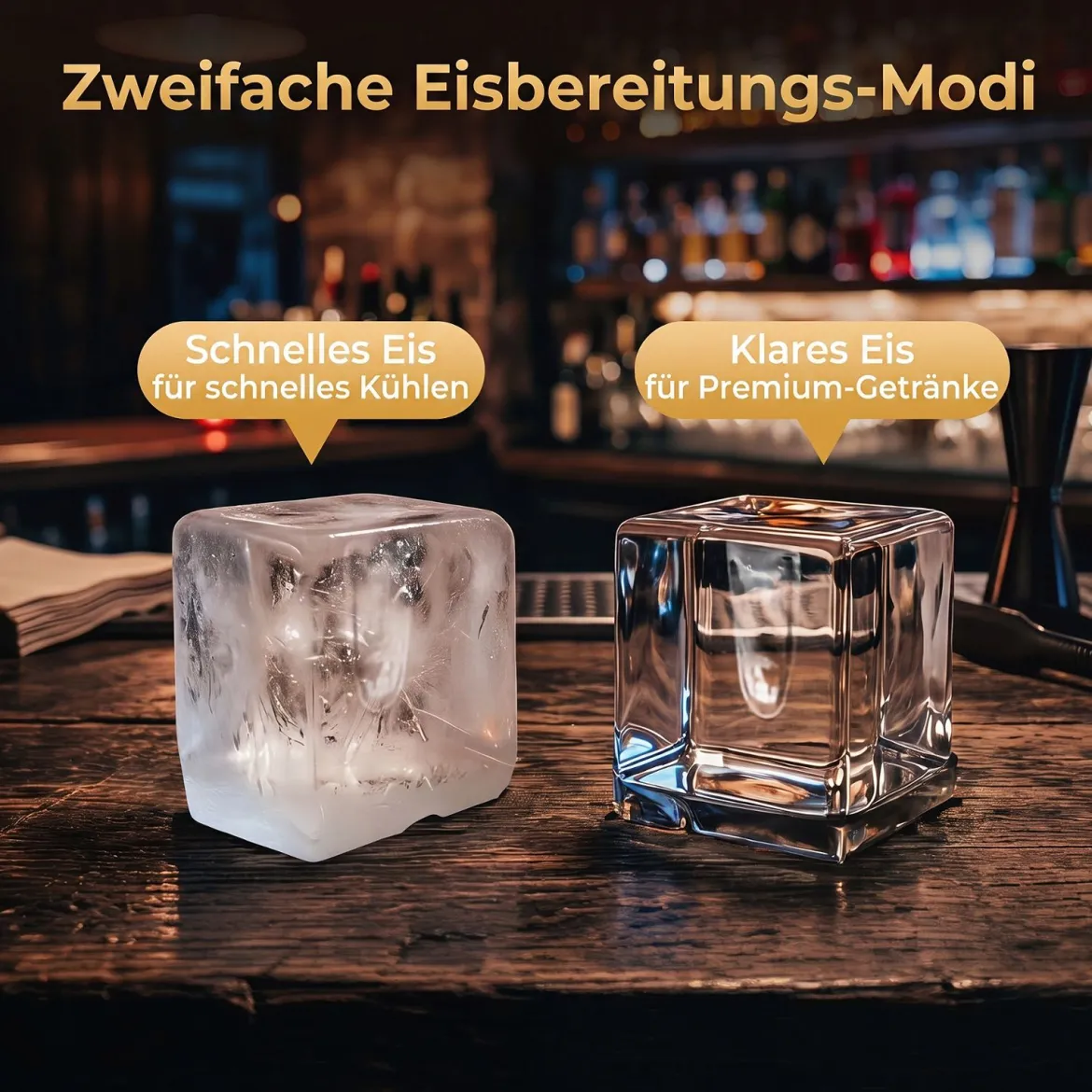 Eiswürfelmaschine Eismaschine mit 2 Modi 24H Timer und Reinigungsmodus 4 cm Quadratische Eiswürfel