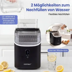 Eiswürfelmaschine Eiswürfelbereiter mit 13-stufiger Dickeneinstellung 24H Timer Selbstreinigungsmodus Schwarz
