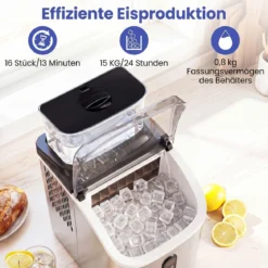 Eiswürfelmaschine Eiswürfelbereiter mit 13-stufiger Dickeneinstellung 24H Timer Selbstreinigungsmodus Silber