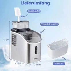Eiswürfelmaschine Eiswürfelbereiter mit 13-stufiger Dickeneinstellung 24H Timer Selbstreinigungsmodus Silber