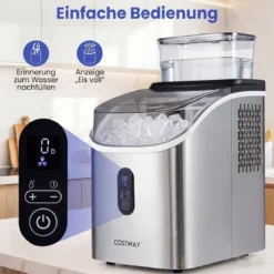 Eiswürfelmaschine Eiswürfelbereiter mit 13-stufiger Dickeneinstellung 24H Timer Selbstreinigungsmodus Silber