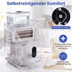 Eiswürfelmaschine Eiswürfelbereiter mit 13-stufiger Dickeneinstellung 24H Timer Selbstreinigungsmodus Silber