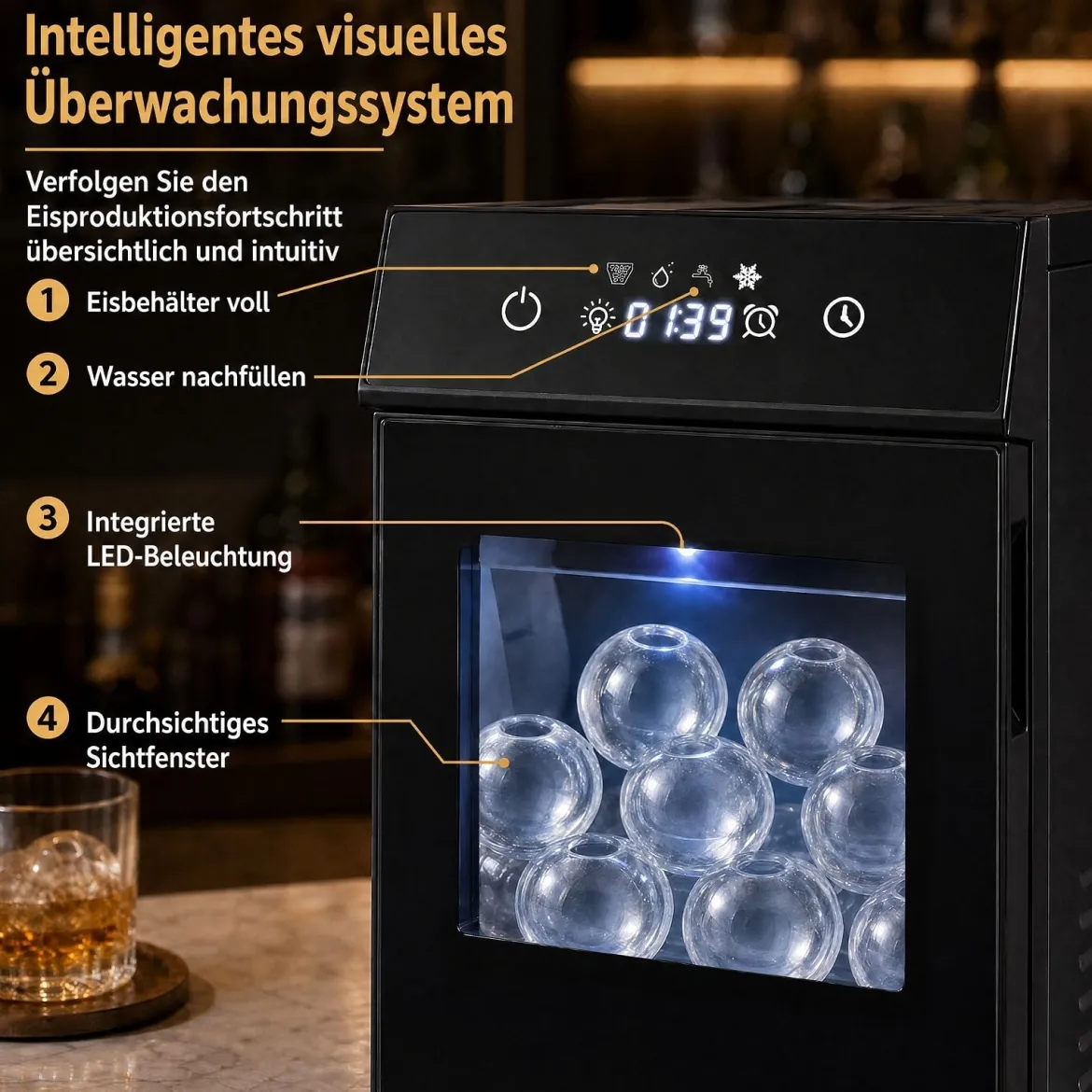 Eiswürfelmaschine Eiswürfelbereiter für 50 mm Eiskugel 48 Stück/Tag Eiskugelmaschine aus Edelstahl