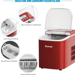 Eiswürfelmaschine Ice Maker Eismaschine Eiswürfelbereiter inkl. Eiswürfelschaufel Eiswürfel Rot