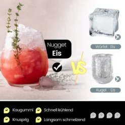 Eiswürfelmaschine Selbst Dosierender Theken Nugget Eisbereiter max. 27 kg/24H LED-Blaulicht 51 x 31 x 55 cm