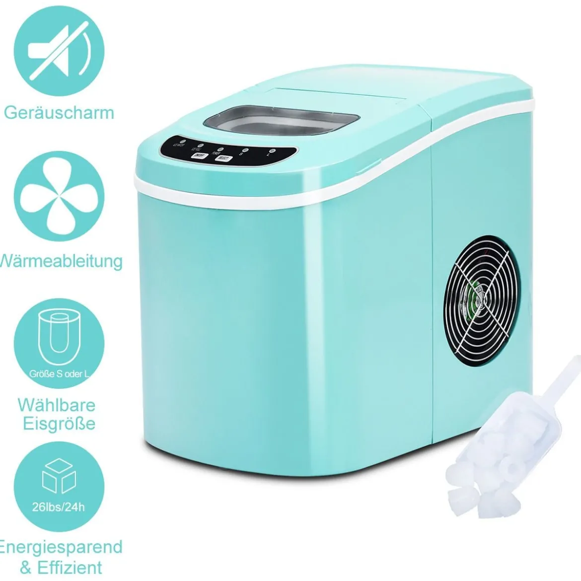 Eiszubereiter Maschine Tragbare Eismaschine mit 2,2 L Wassertank 24 x 33 x 36 cm Grün
