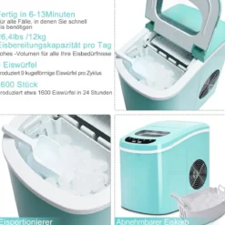 Eiszubereiter Maschine Tragbare Eismaschine mit 2,2 L Wassertank 24 x 33 x 36 cm Grün
