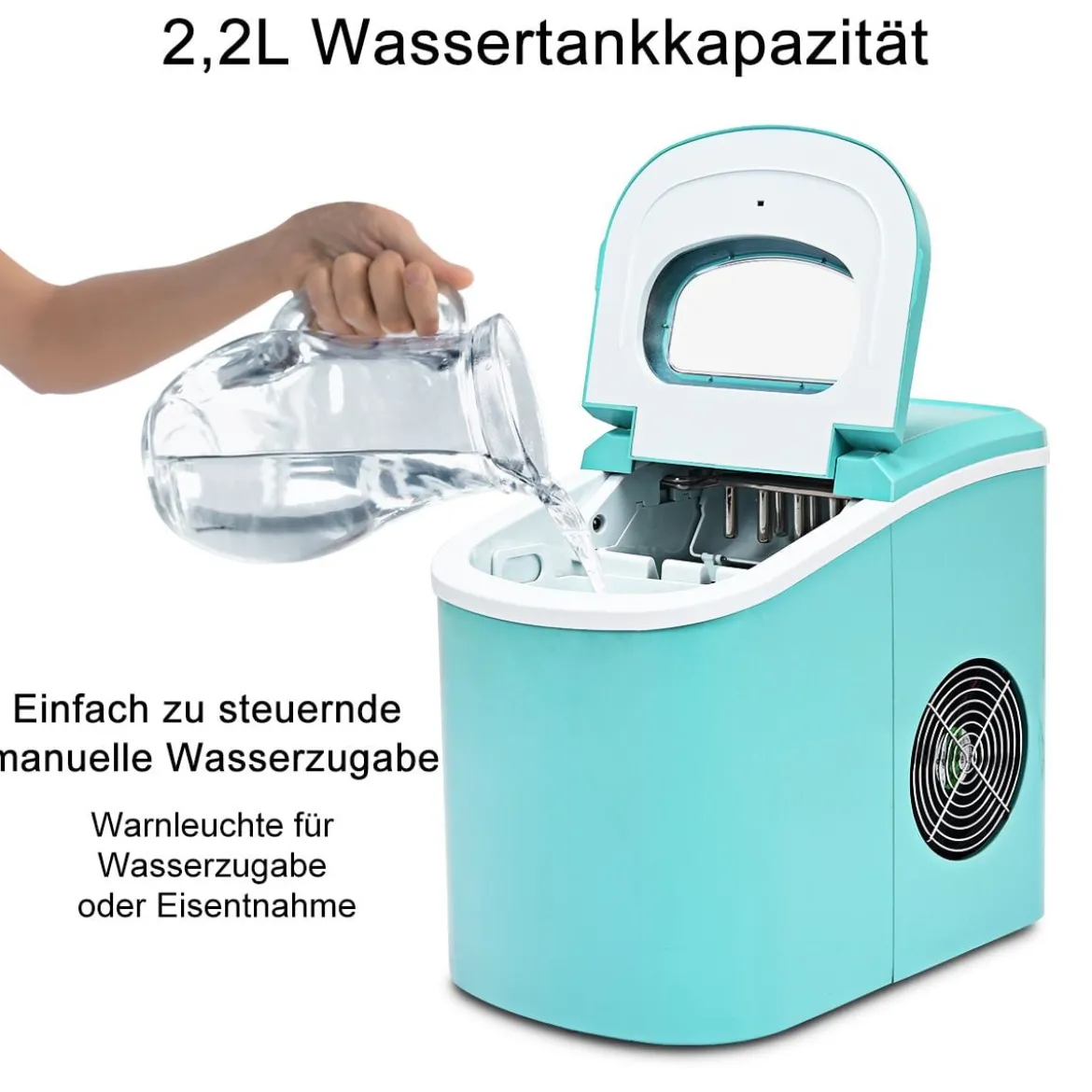 Eiszubereiter Maschine Tragbare Eismaschine mit 2,2 L Wassertank 24 x 33 x 36 cm Grün