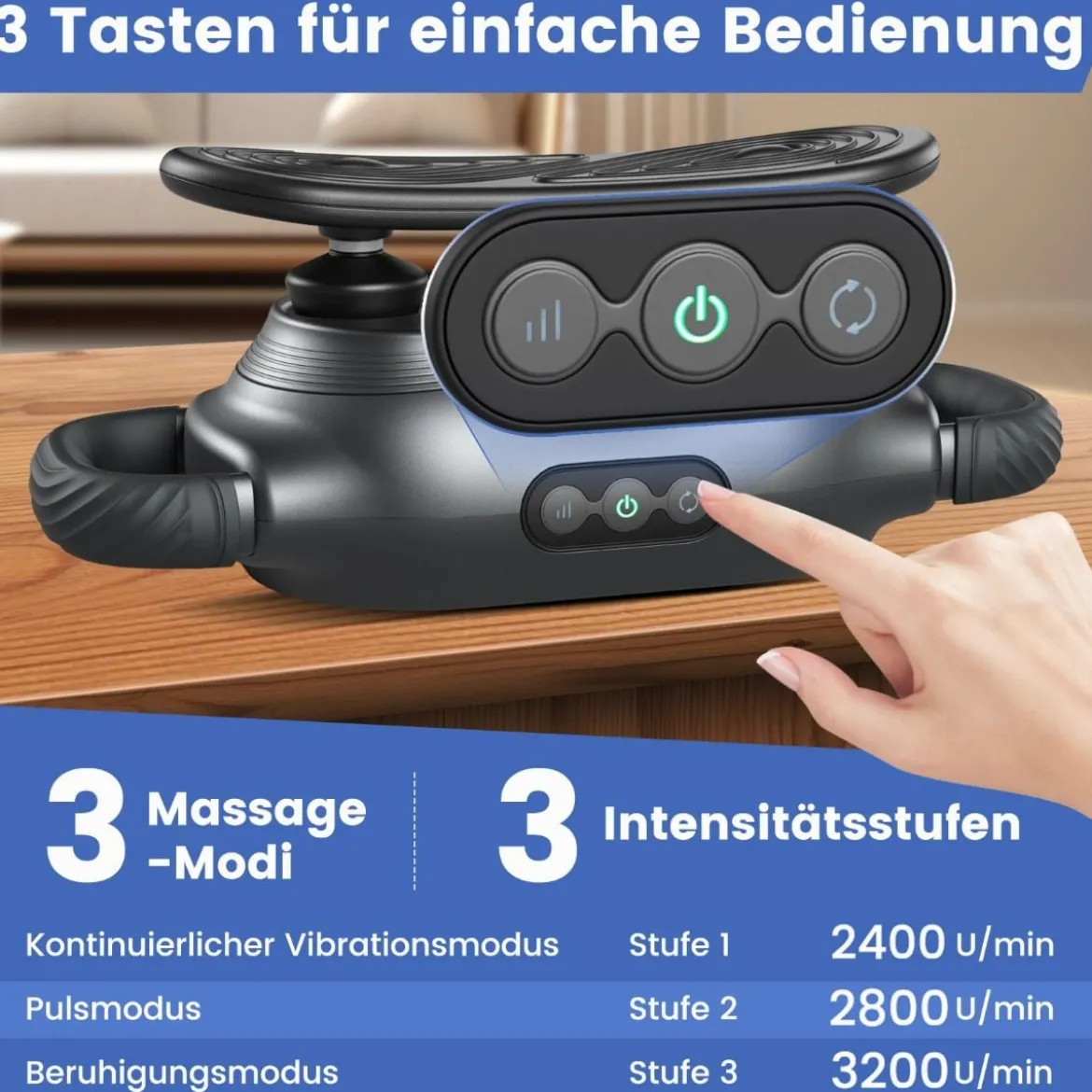 Elektrische Handmassagegeräte Tiefengewebe mit 3 Massageköpfen & 3 Modi Massagepistole zur Muskelentspannung von Schultern Beine Rücken
