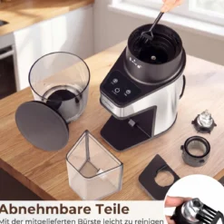 Elektrische Kaffeemühle mit Kegelmahlwerk Espressomühle mit 60 Mahlgrade 1-60S Timer und 1-8 Tassen